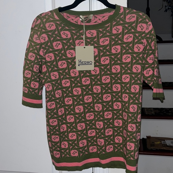 Herno Pink and Green Graphic Knit Top - Picture 1 of 5